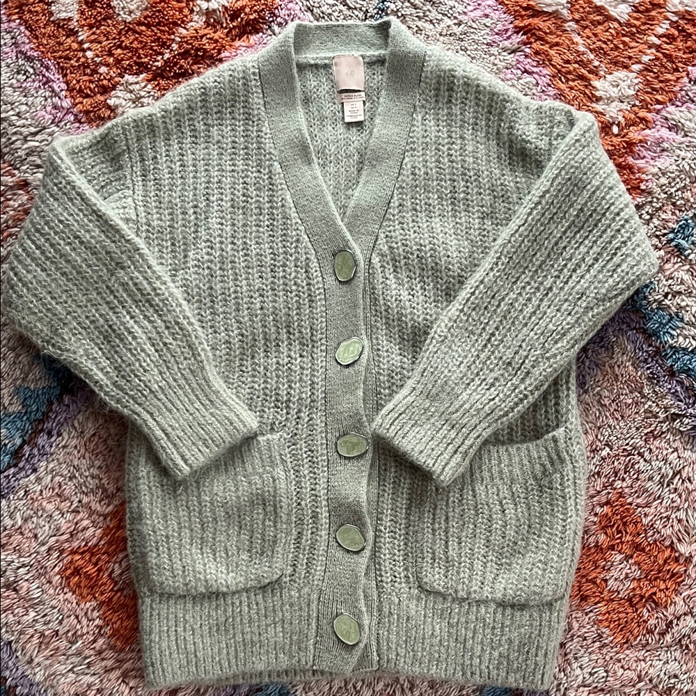 H&M COS vibe super warm Mint Color Alpaca 🦙 Wool Knit Cardigan Sweater, S - Picture 2 of 7